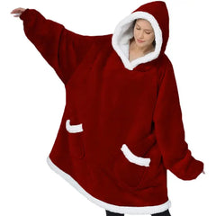 Cotton Polyester Oversize Warm Blanket Hoodie Red 3