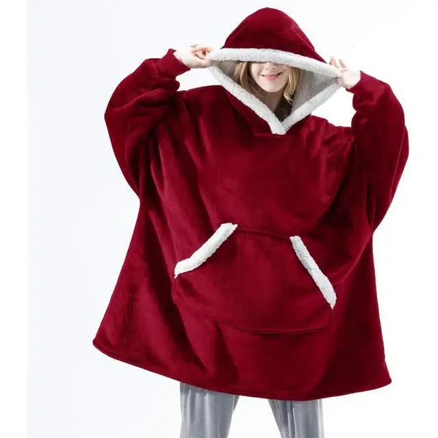 Cotton Polyester Oversize Warm Blanket Hoodie Red / One Size