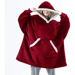 Cotton Polyester Oversize Warm Blanket Hoodie Red / One Size