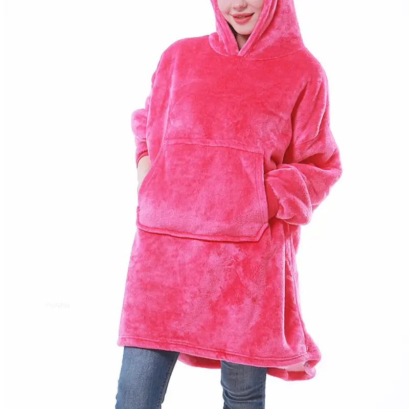 Cotton Polyester Oversize Warm Blanket Hoodie Rose red 2