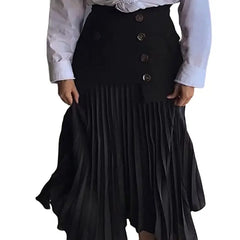 Cotton Polyester Pleated Irregular Solid Color Long Skirt