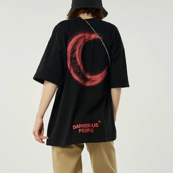 Cotton Printed Moon Short Sleeve T Shirt Black / S