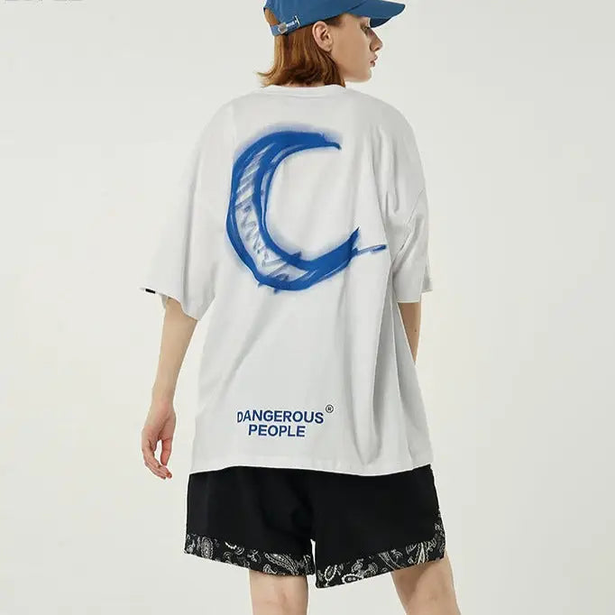 Cotton Printed Moon Short Sleeve T Shirt White / S