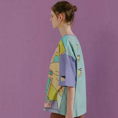 Cotton Retro Bang Carton Mixed Harajuku Loose T Shirt