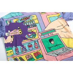Cotton Retro Bang Carton Mixed Harajuku Loose T Shirt