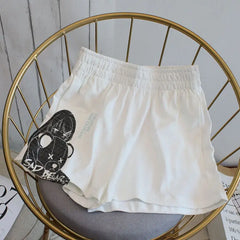 Cotton Short Pant Clouds Sad Bear Anime Design White / M