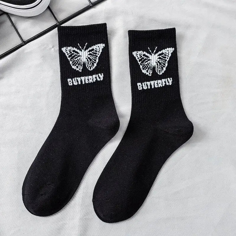 Cotton Socks One Size Coolest Style Black-Butterfly