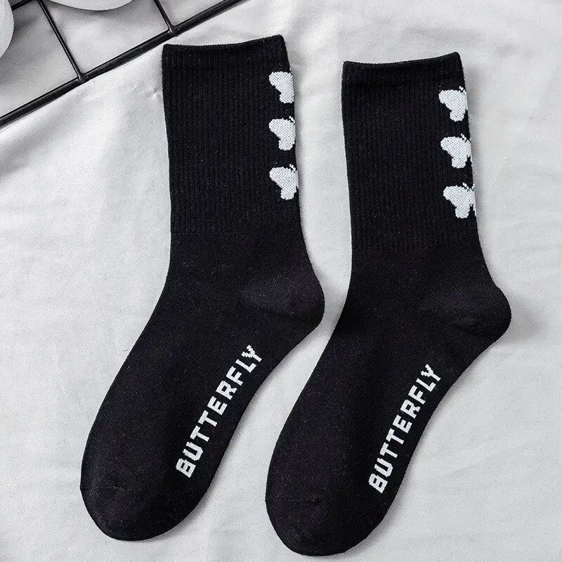 Cotton Socks One Size Coolest Style Butterfly -Black / Black
