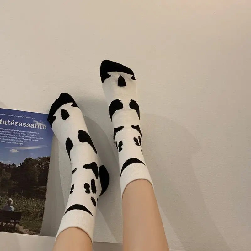 Cotton Socks One Size Coolest Style Cow / Black