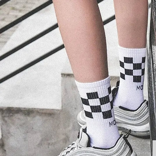 Cotton Socks One Size Coolest Style Lattice / Black