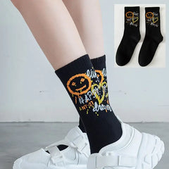 Cotton Socks One Size Coolest Style Smiley Love. / Black
