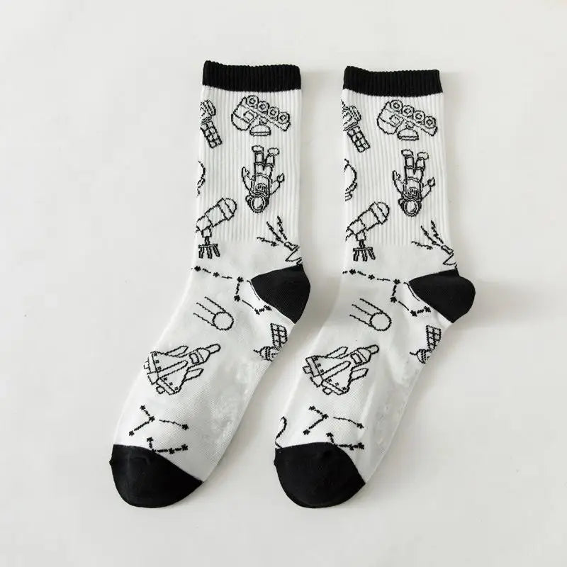 Cotton Socks One Size Coolest Style Space Rocket / Black