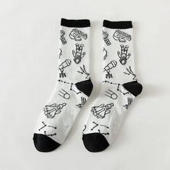 Cotton Socks One Size Coolest Style Space Rocket / Black
