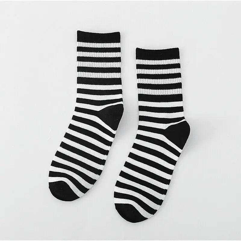 Cotton Socks One Size Coolest Style Stripe / Black