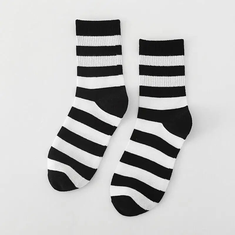 Cotton Socks One Size Coolest Style Thick striped / Black