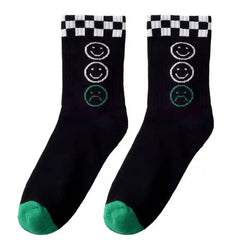 Cotton Socks with Geometric Smiley Face Hip Hop Style Black
