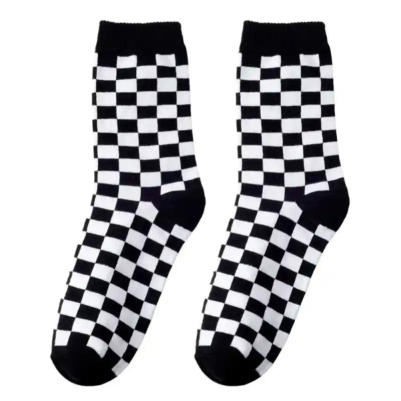 Cotton Socks with Geometric Smiley Face Hip Hop Style Chess