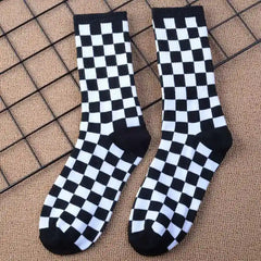 Cotton Socks with Geometric Smiley Face Hip Hop Style Chess