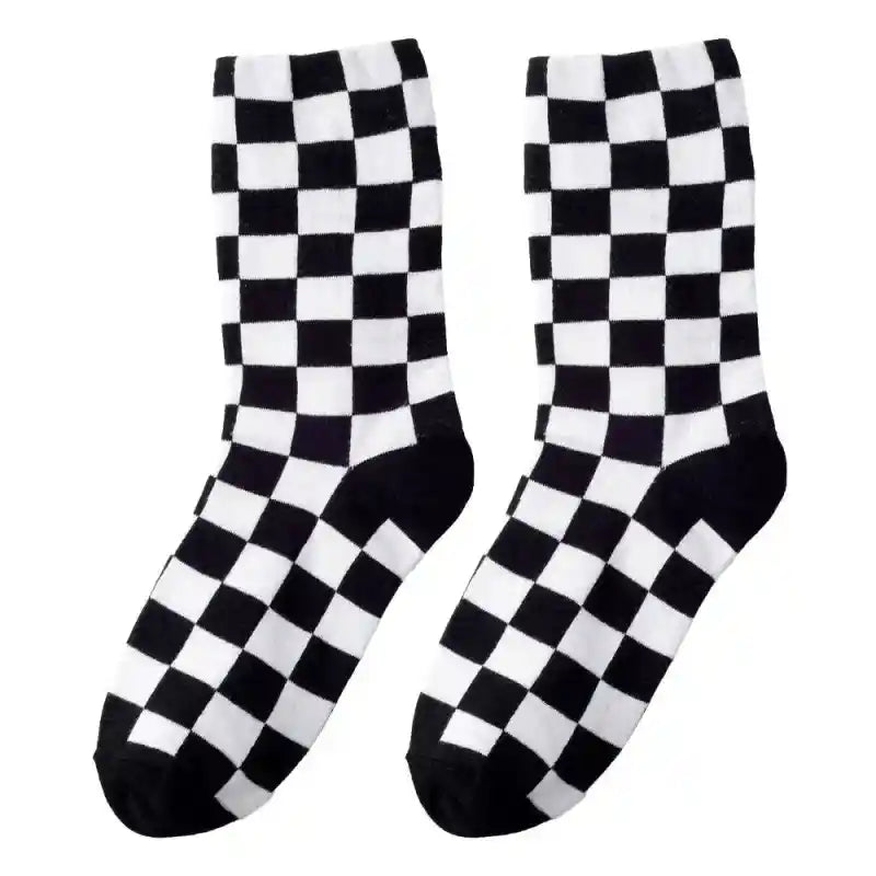 Cotton Socks with Geometric Smiley Face Hip Hop Style Chess