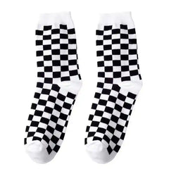 Cotton Socks with Geometric Smiley Face Hip Hop Style White