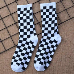 Cotton Socks with Geometric Smiley Face Hip Hop Style White