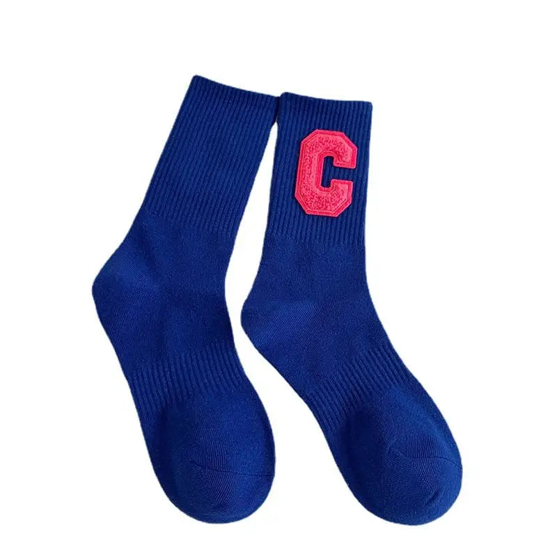 Cotton Solid Color C Letter Socks One Size Tube Height