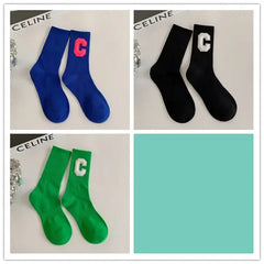 Cotton Solid Color C Letter Socks One Size Tube Height Pack