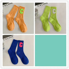 Cotton Solid Color C Letter Socks One Size Tube Height Pack