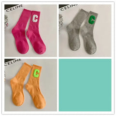 Cotton Solid Color C Letter Socks One Size Tube Height Pack