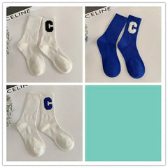 Cotton Solid Color C Letter Socks One Size Tube Height Pack