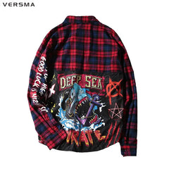 Cotton Spandex Shirt High Street Hip Style Red / M