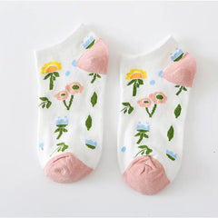 Cotton Style Socks With Strawberries and Flowers