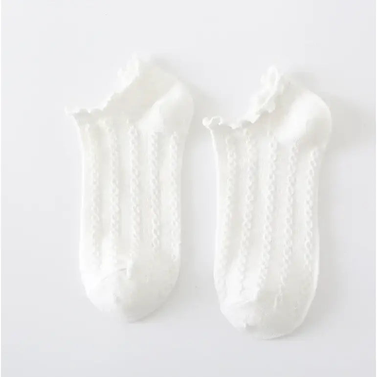 Cotton Style Socks With Strawberries and Flowers - White