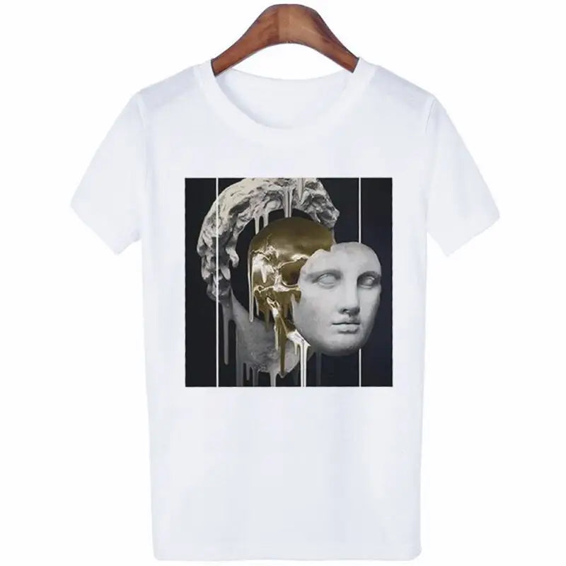 Cotton T-Shirt David Sculpture Michelangelo Design Gold / S
