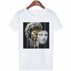 Cotton T-Shirt David Sculpture Michelangelo Design Gold / S
