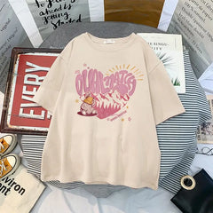 Cotton T Shirt Dual Match Heart Style Printed Design Beige