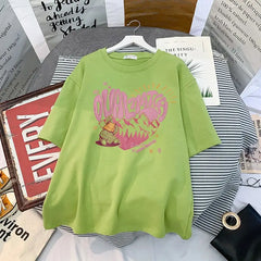 Cotton T Shirt Dual Match Heart Style Printed Design Green