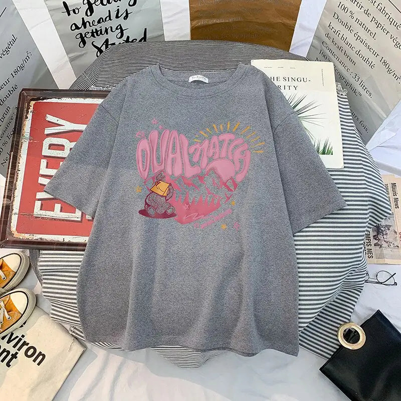 Cotton T Shirt Dual Match Heart Style Printed Design Grey