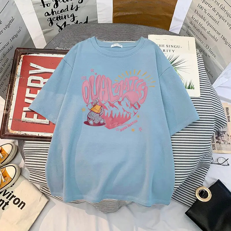 Cotton T Shirt Dual Match Heart Style Printed Design Ligth