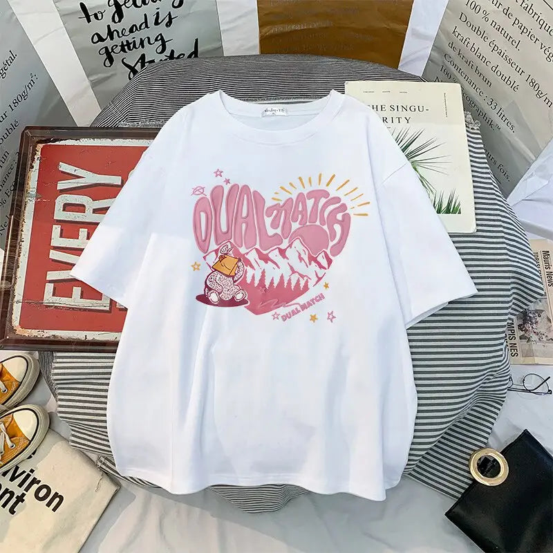Cotton T Shirt Dual Match Heart Style Printed Design White