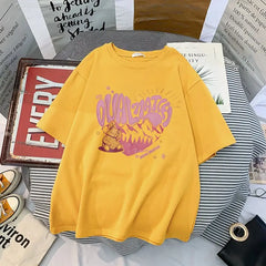 Cotton T Shirt Dual Match Heart Style Printed Design Yellow