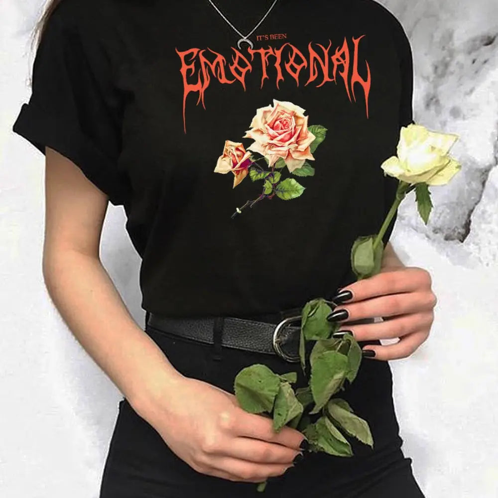 Cotton T-Shirt Emotional Rose Gothic Style Black / S