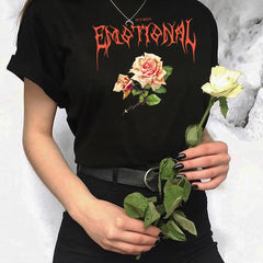 Cotton T-Shirt Emotional Rose Gothic Style Black / S