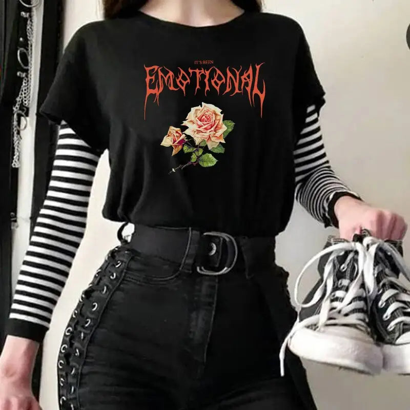 Cotton T-Shirt Emotional Rose Gothic Style