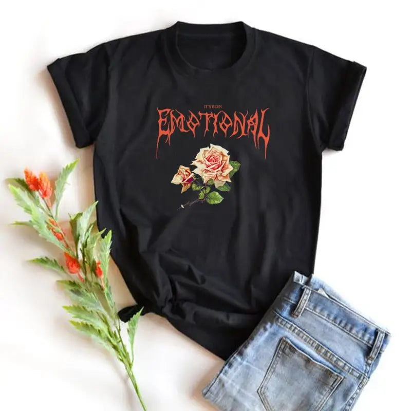 Cotton T-Shirt Emotional Rose Gothic Style