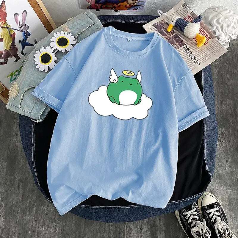 Cotton T-Shirt Kawaii Design Frog Angel