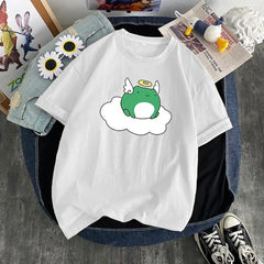 Cotton T-Shirt Kawaii Design Frog Angel Grey / S