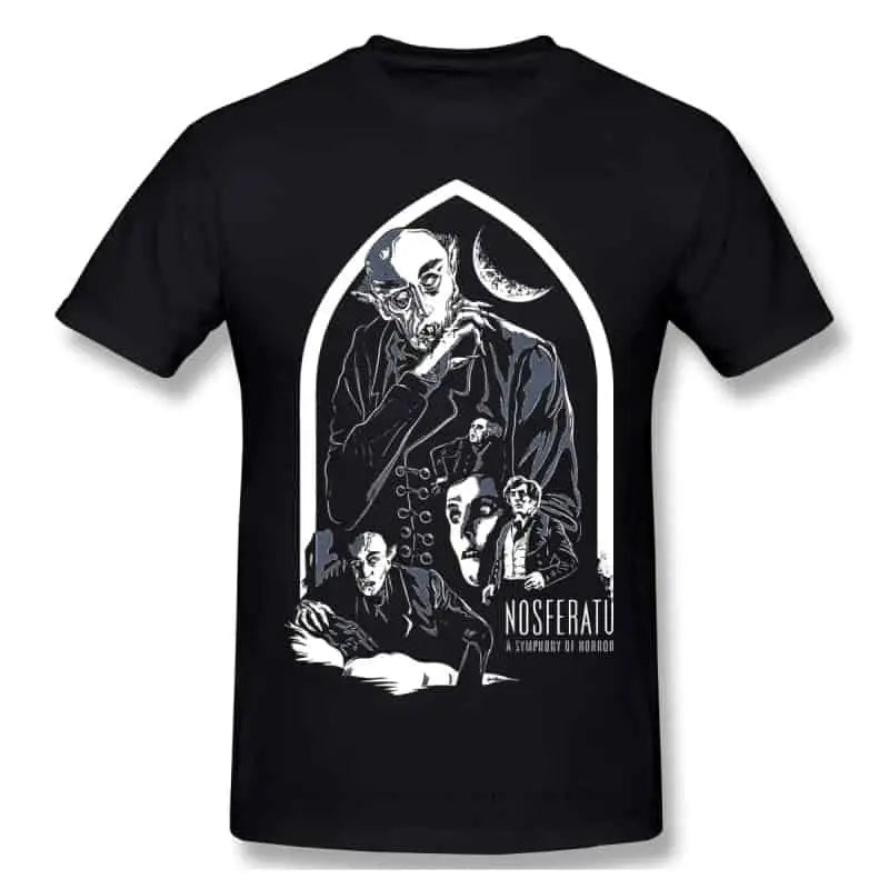 Cotton T Shirt with Horror Dracula Nosferatu Print Black / S