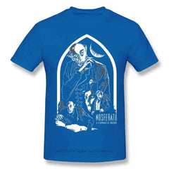 Cotton T Shirt with Horror Dracula Nosferatu Print Blue / S