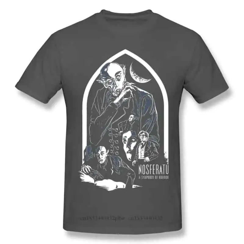 Cotton T Shirt with Horror Dracula Nosferatu Print Dark